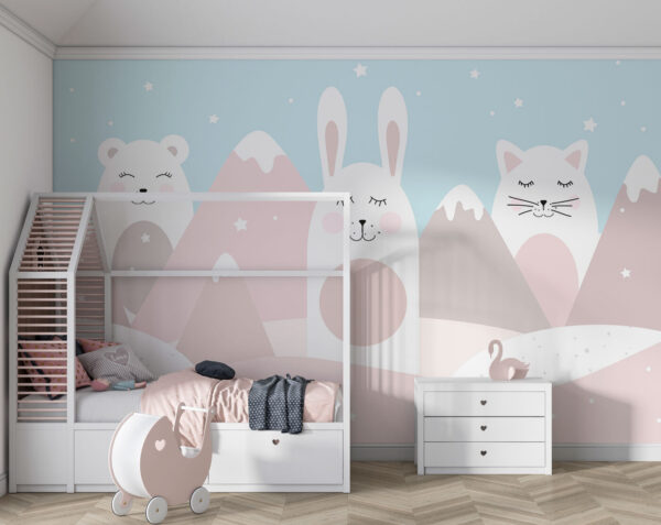Chat blanc aux joues roses avec un œuf rose Papier peint Chat blanc aux joues roses avec un œuf rose