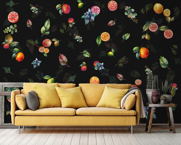 Papier peint Motif d'agrumes et de feuilles