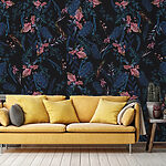 Papier peint Motif floral vibrant sur fond sombre