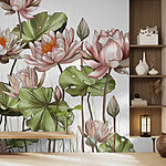 Papier peint Illustration de fleurs et de feuilles de lotus.