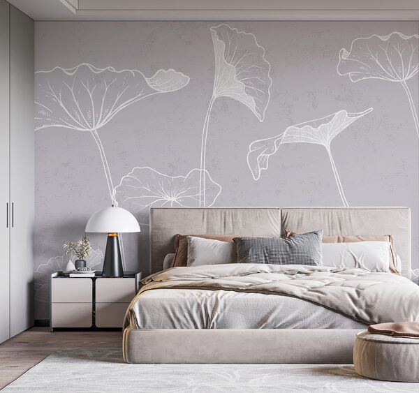 Papier peint Esquisse florale élégante sur fond gris