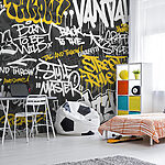 Papier peint Graffiti jaune sur fond noir