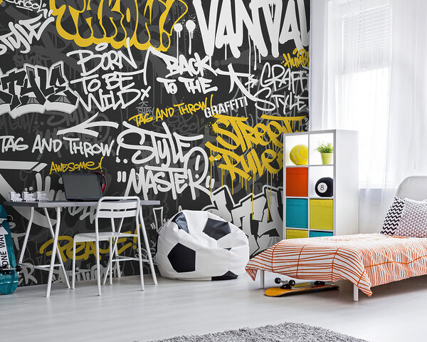 Graffiti jaune sur fond noir Papier peint Graffiti jaune sur fond noir