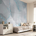 Papier peint Veines bleues sur une texture blanche glacée