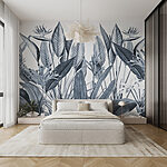 Papier peint Dessin de feuillage tropical avec des détails complexes.