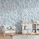 Papier peint Lignes blanches sur fond bleu