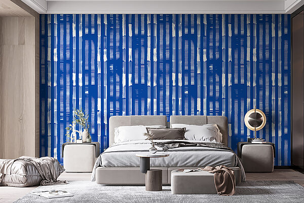Papier peint Motif rayé bleu et blanc