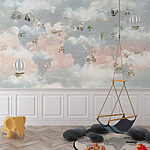 Papier peint Carte du monde avec nuages et animaux