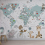 Papier peint Carte du monde avec animaux
