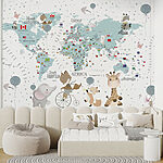 Papier peint Carte du monde avec animaux
