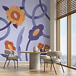 Papier peint Fleurs et plantes grimpantes violettes et orange