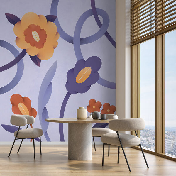 Fleurs et plantes grimpantes violettes et orange Papier peint Fleurs et plantes grimpantes violettes et orange