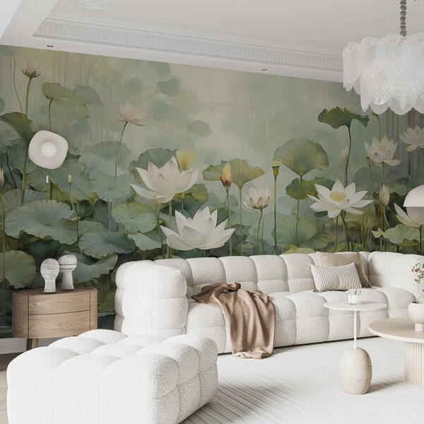 Papier peint Étang serein avec des fleurs flottantes