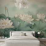 Papier peint Des fleurs de lotus sereines avec des feuilles luxuriantes.