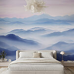 Papier peint Paysage de montagnes avec brouillard