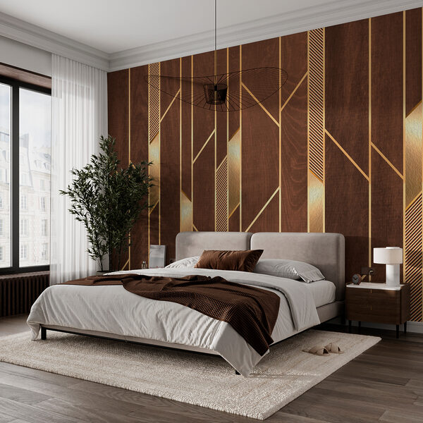 Élégant motif géométrique en bois Papier peint Élégant motif géométrique en bois