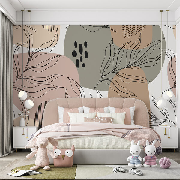 Lignes noires sur fond rose Papier peint Lignes noires sur fond rose