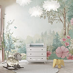 Papier peint Des papillons volent dans un paysage serein.