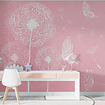 Papier peint Fleur blanche sur fond rose