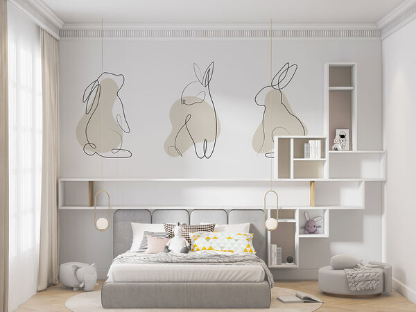 Dessin au trait d'un lapin Papier peint Dessin au trait d'un lapin