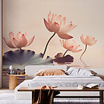 Papier peint Lotus paisible fleurissant sur l'eau.