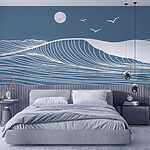 Papier peint Lignes blanches sur fond bleu