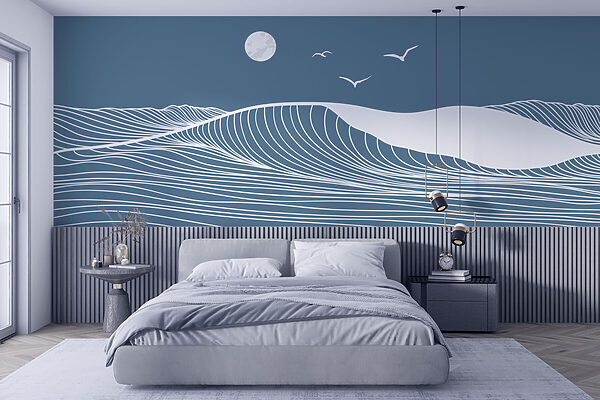 Lignes blanches sur fond bleu Papier peint Lignes blanches sur fond bleu