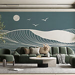 Papier peint Lignes blanches sur fond gris