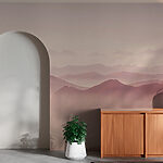 Papier peint Paysage de montagne brumeux au lever du soleil