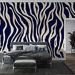 Papier peint Motif zébré bleu et crème.