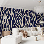 Papier peint Motif zébré bleu et crème