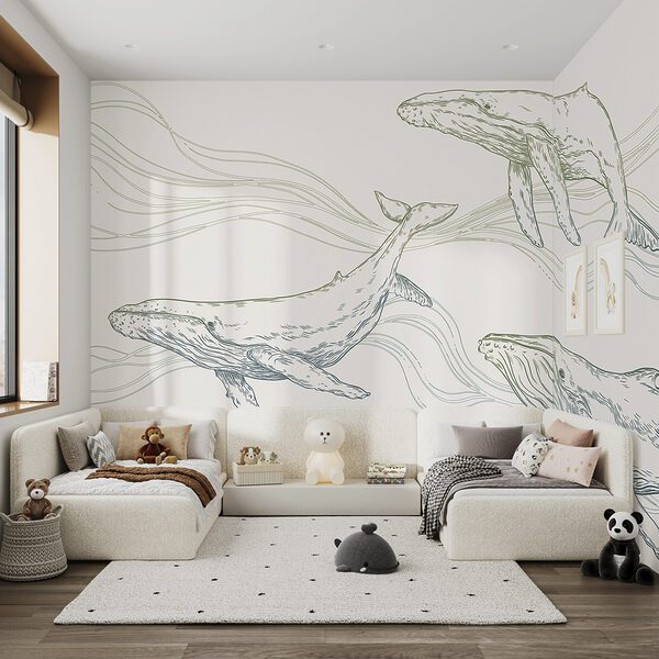 Papier peint Groupe de baleines dans différentes poses