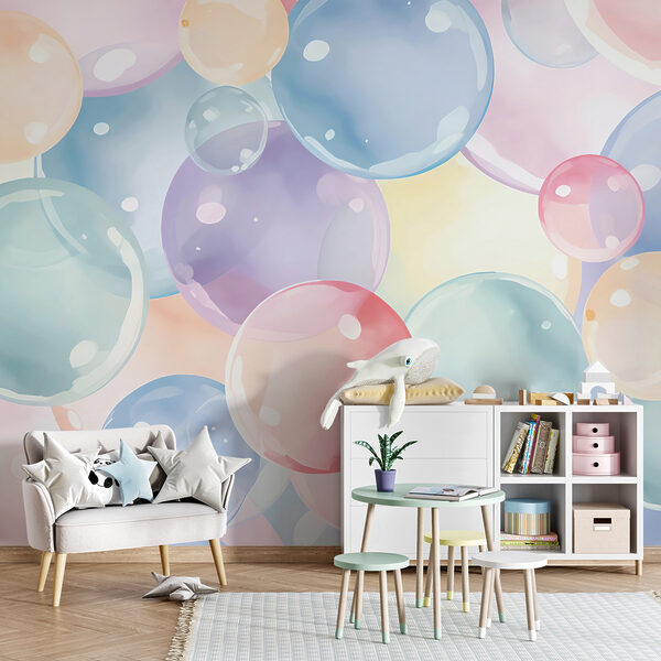 Des bulles colorées flottant en harmonie Papier peint Des bulles colorées flottant en harmonie
