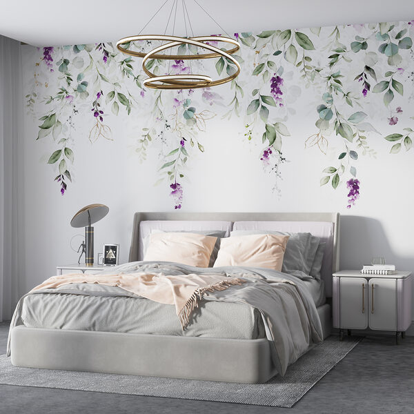 Fleurs violettes sur fond blanc Papier peint Fleurs violettes sur fond blanc