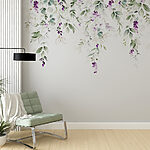 Papier peint Fleurs violettes sur fond blanc