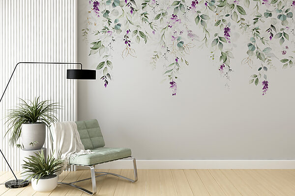 Papier peint Fleurs violettes sur fond blanc (UGS : u99687) Papier peint Papier peint Fleurs violettes sur fond blanc (UGS : u99687)