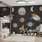 Papier peint Univers onirique de moutons et d'étoiles.