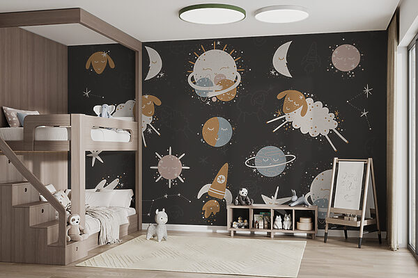 Univers onirique de moutons et d'étoiles Papier peint Univers onirique de moutons et d'étoiles