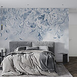 Papier peint Motif floral bleu avec des feuilles tourbillonnantes