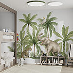 Papier peint Animaux de la jungle parmi les palmiers