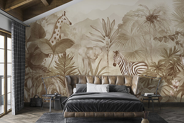 Animaux de la jungle en tons sépia Papier peint Animaux de la jungle en tons sépia