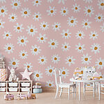 Papier peint Motif de fleurs blanches sur fond rose