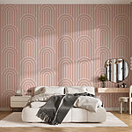 Papier peint Motif abstrait en forme d'arche en beige.