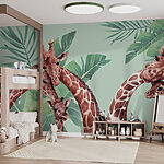 Papier peint Girafe sur fond vert