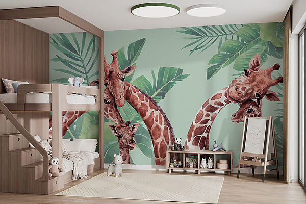 Girafe sur fond vert Papier peint Girafe sur fond vert