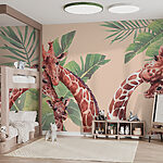 Papier peint Groupe de girafes avec des feuilles