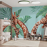 Papier peint Groupe de girafes avec des feuilles