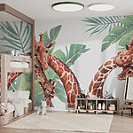 Papier peint Groupe de girafes avec des feuilles