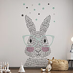 Papier peint Lapin avec des lunettes sous les étoiles.