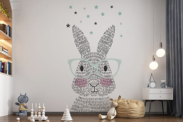 Lapin avec des lunettes sous les étoiles Papier peint Lapin avec des lunettes sous les étoiles
